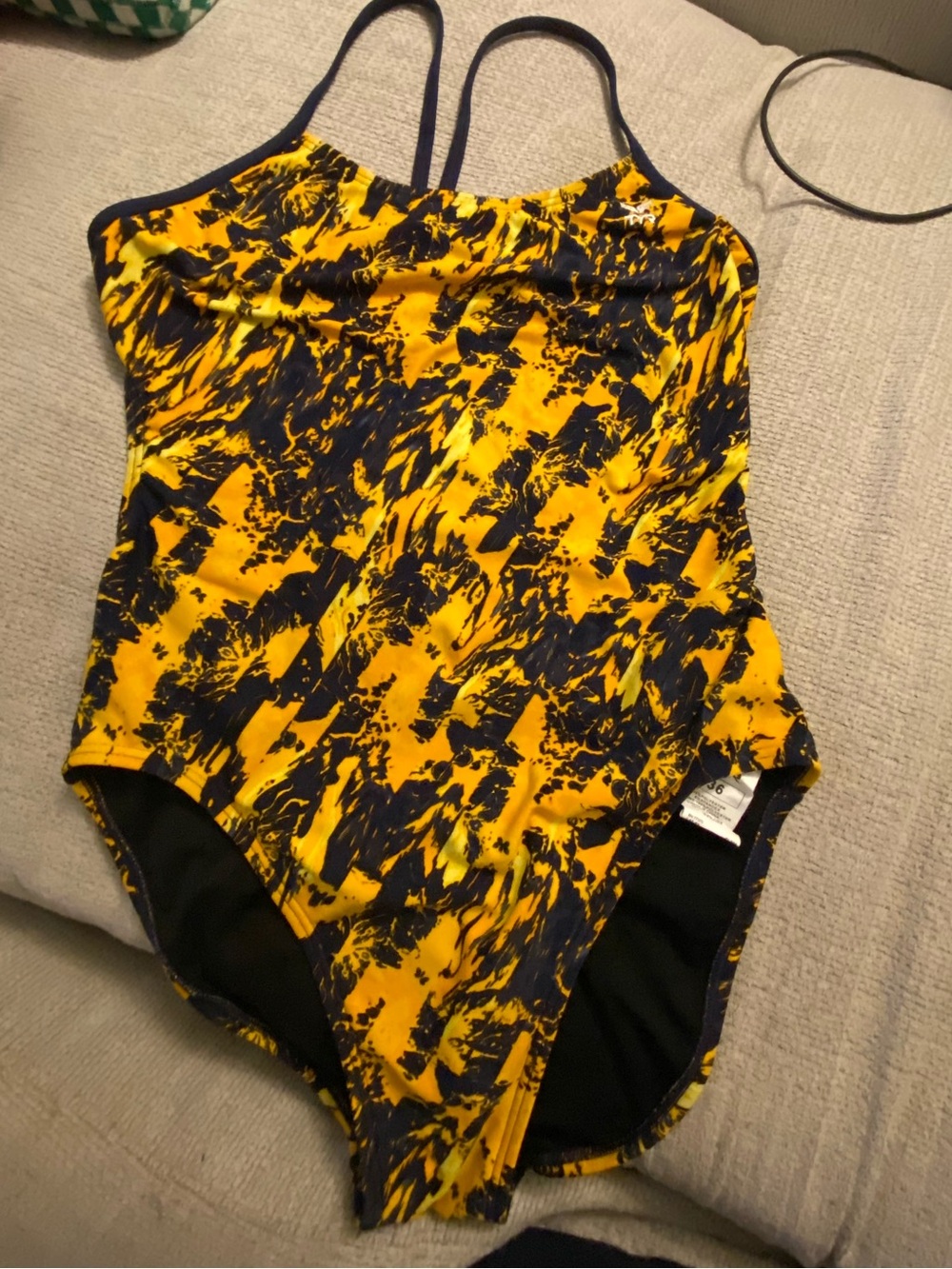 Women’s Yellow and Navy Splash Print One-Piece Swimsuit